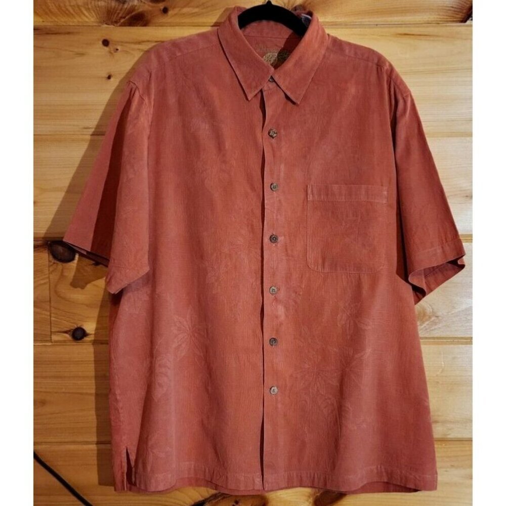 Caribbean Shirt Men L Hawaiian Pineapple Orange Collared Button-Up Silk Blind